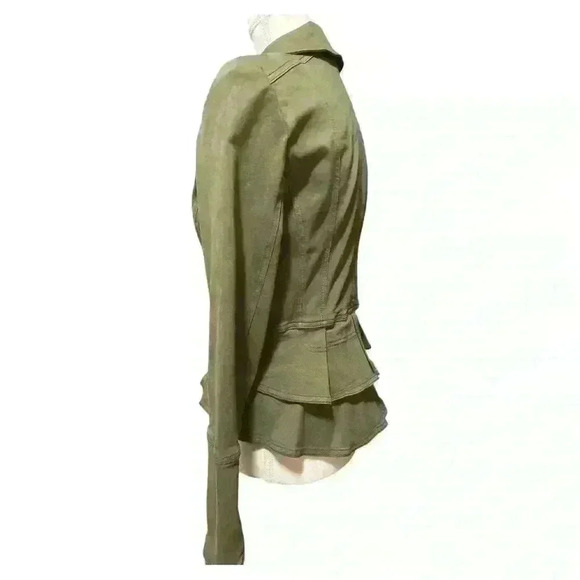 White House Black Market Snap Front Peplum Olive Green  Jacket Size 4 - Picture 6 of 13